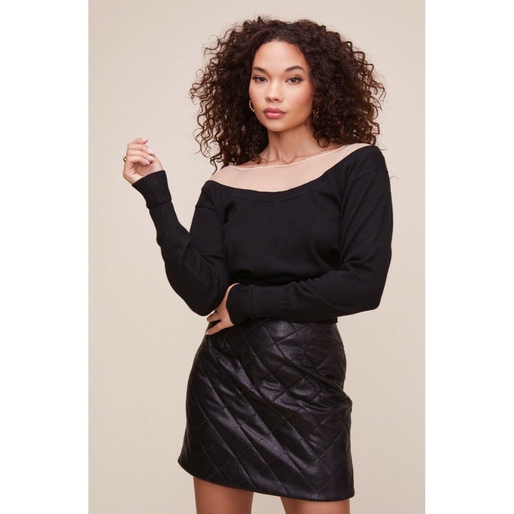ASTR the Label Briana Sweater Nude Black Sheer Mesh Neckline Knit XS NWOT $98
